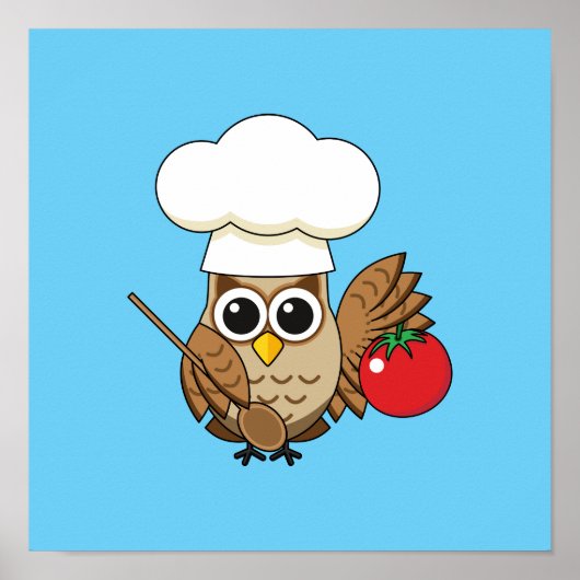 Cute Cooking Owl Cartoon Poster (Voorkant)