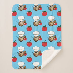 Cute Cooking Owl Cartoon Sherpa Deken