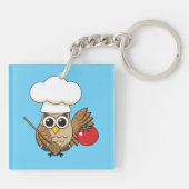 Cute Cooking Owl Cartoon Sleutelhanger (Achterkant)