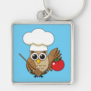 Cute Cooking Owl Cartoon Sleutelhanger
