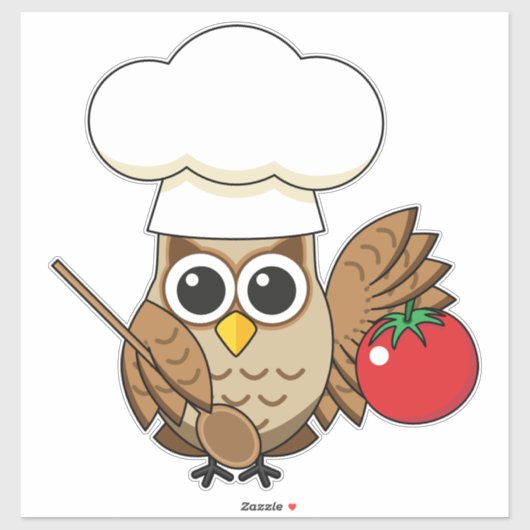 Cute Cooking Owl Cartoon Sticker (Vel)