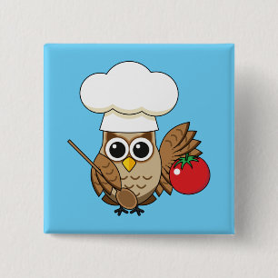 Cute Cooking Owl Cartoon Vierkante Button 5,1 Cm