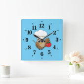 Cute Cooking Owl Cartoon Vierkante Klok (Huis)