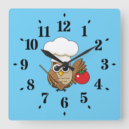 Cute Cooking Owl Cartoon Vierkante Klok (Voorkant)