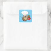 Cute Cooking Owl Cartoon Vierkante Sticker (Tas)