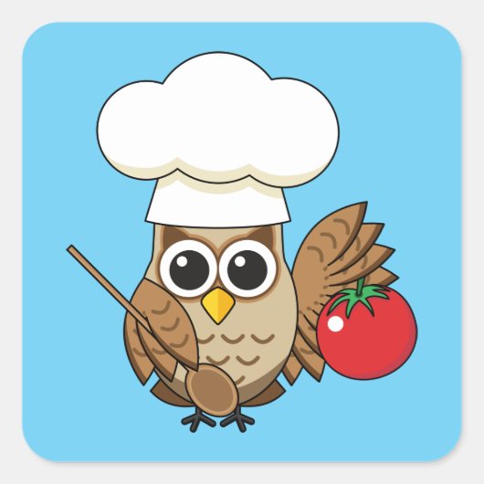 Cute Cooking Owl Cartoon Vierkante Sticker (Voorkant)
