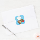Cute Cooking Owl Cartoon Vierkante Sticker (Envelop)