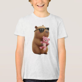Cute Cool Capybara Hugging Teddy Bear Kids T-Shirt