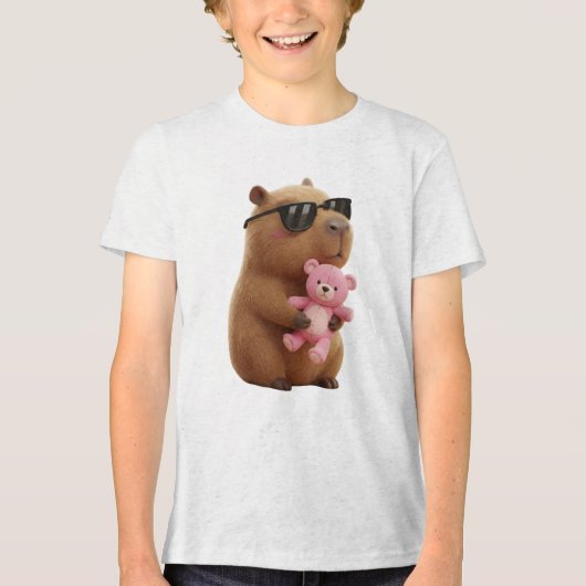 Cute Cool Capybara Hugging Teddy Bear Kids T-Shirt (Voorkant)