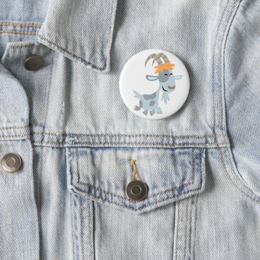 Cute Cool Cartoon Goat Button Badge (In situ)
