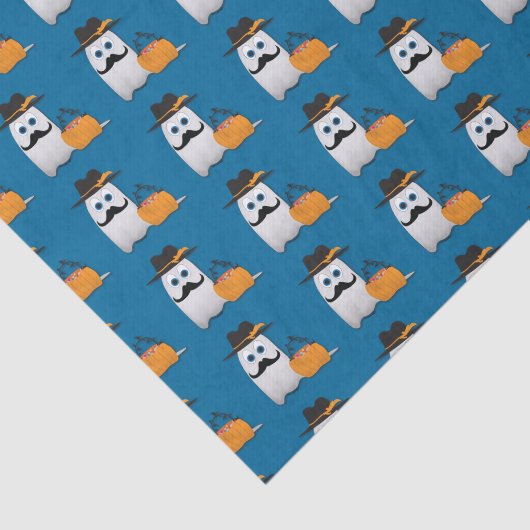 Cute Cool funny Halloween ghost moustache pattern Tissuepapier (Detail)