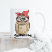 Cute Cool Hipster Owl in bril en Red Bandana Koffiemok