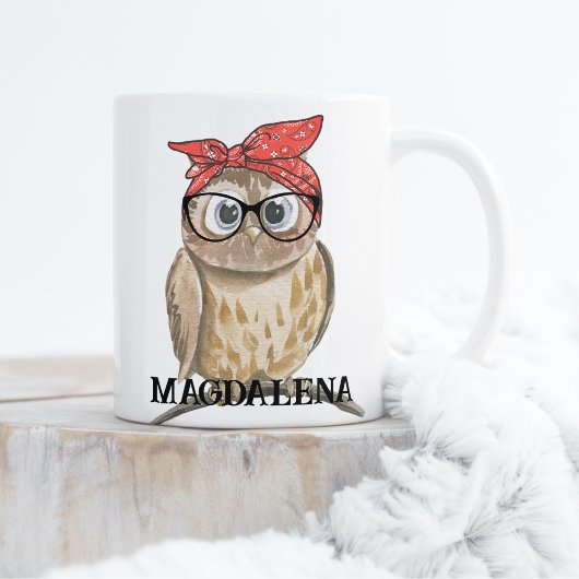 Cute Cool Hipster Owl in bril en Red Bandana Koffiemok
