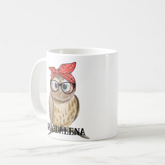 Cute Cool Hipster Owl in bril en Red Bandana Koffiemok (Voorkant links)