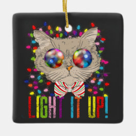 Cute & Cool Kerstkat met lichten en foto keramiek Keramisch Ornament