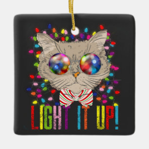 Cute & Cool Kerstkat met lichten en foto keramiek Keramisch Ornament