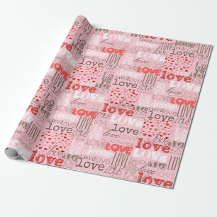 Cute Cool Modern Love Words Hearts Pink Cadeaupapier