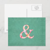Cute Cool Pink Waterverf Ampersand op Blauwgroen Briefkaart (Voorkant / Achterkant)