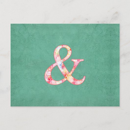 Cute Cool Pink Waterverf Ampersand op Blauwgroen Briefkaart (Voorkant)