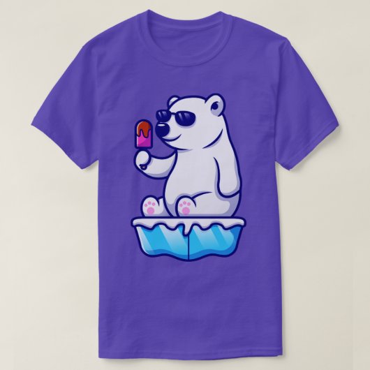 Cute Cool Polar Beer Eating Popsiche on Ice Cartoo T-shirt (Design voorkant)