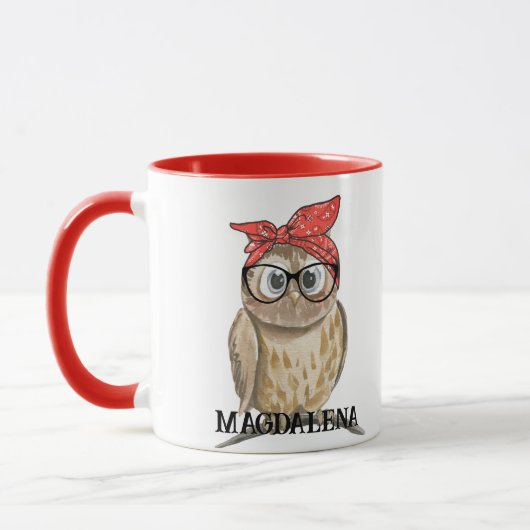 Cute Cool Rockabilly Owl in bril en Red Bandana Mok (Links)
