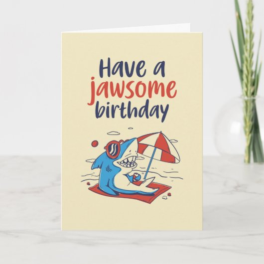 Cute Cool Shark Pun Funny Jawsome Birthday Kaart (Voorkant)