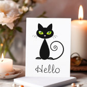 Cute Cool Sitting Black Cat met groene ogen Briefkaart