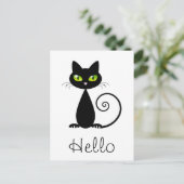 Cute Cool Sitting Black Cat met groene ogen Briefkaart (Staand voorkant)