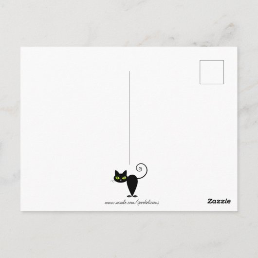 Cute Cool Sitting Black Cat met groene ogen Briefkaart (Achterkant)
