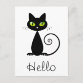 Cute Cool Sitting Black Cat met groene ogen Briefkaart (Voorkant)