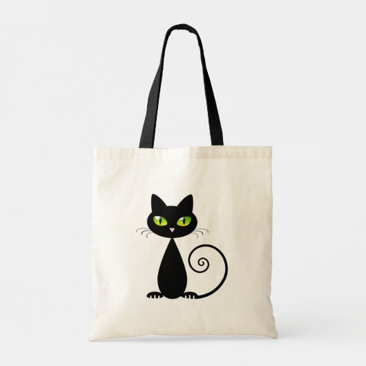Cute Cool Sitting Black Cat met groene ogen Tote Bag (Achterkant)