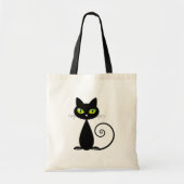 Cute Cool Sitting Black Cat met groene ogen Tote Bag (Voorkant)
