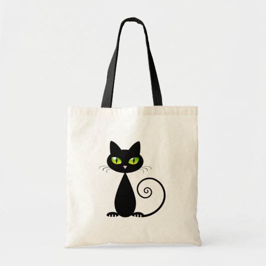 Cute Cool Sitting Black Cat met groene ogen Tote Bag (Voorkant)