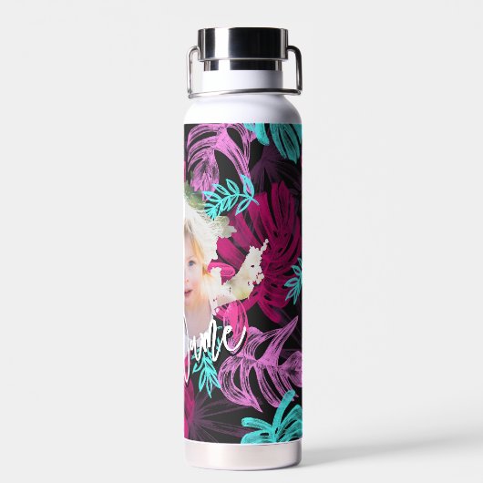 Cute Cool Tropical | Aangepaste foto- en scripttek Waterfles (Achterkant)