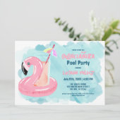 Cute Cool Tropical Flamingo Pool Party Quinceañera Kaart (Staand voorkant)