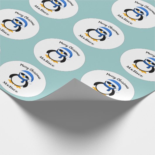 Cute coole pinguin kerstwinter Personaliseren Cadeaupapier (Hoek)