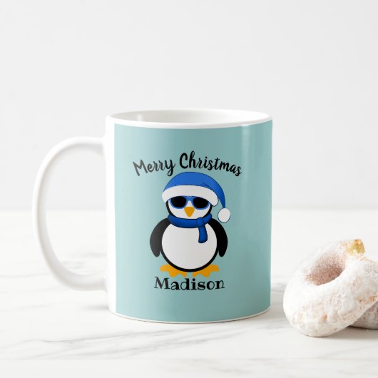 Cute coole pinguin kerstwinter Personaliseren Cof Koffiemok (Met donut)
