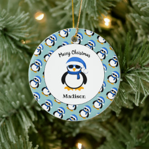 Cute coole pinguin kerstwinter Personaliseren Keramisch Ornament