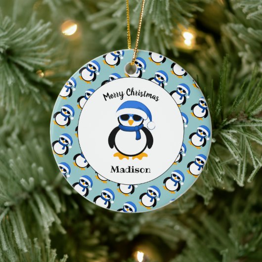 Cute coole pinguin kerstwinter Personaliseren Keramisch Ornament (Boom)