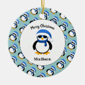 Cute coole pinguin kerstwinter Personaliseren Keramisch Ornament (Voorkant)
