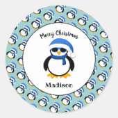 Cute coole pinguin kerstwinter Personaliseren Ronde Sticker (Voorkant)