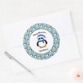 Cute coole pinguin kerstwinter Personaliseren Ronde Sticker (Envelop)
