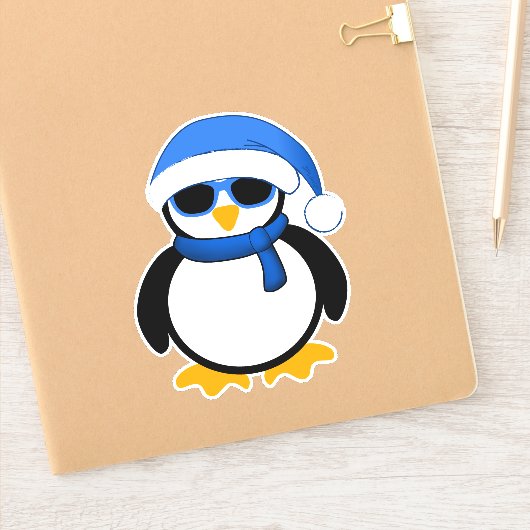 Cute coole pinguïn kerstwinterblauwe kerstkerstker sticker (Notitieboek)