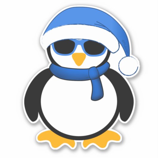 Cute coole pinguïn kerstwinterblauwe kerstkerstker sticker (Voorkant)