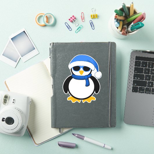 Cute coole pinguïn kerstwinterblauwe kerstkerstker sticker (iPad Cover)