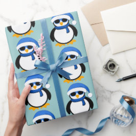 Cute coole pinguin kerstwinterpatroon cadeaupapier