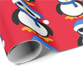 Cute coole pinguïn met kerstwinterpatroon rood cadeaupapier (Rol Hoek)