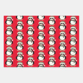 Cute coole pinguïn met kerstwinterpatroon rood inpakpapier vel (Voorkant)