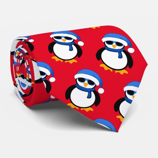 Cute coole pinguïn met kerstwinterpatroon rood stropdas (Opgerold)