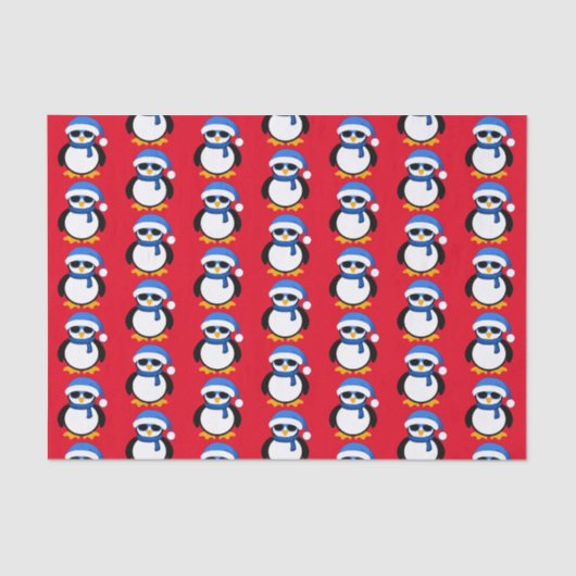 Cute coole pinguïn met kerstwinterpatroon rood tissuepapier (Voorkant)